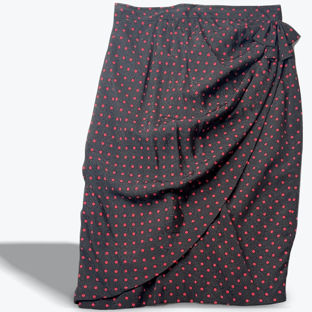 Vintage Ungaro Ter Wrap‎ Skirt Midi Black Red Polka Dot and Bow Size 8
